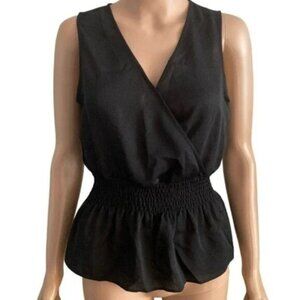 Chelsea 28 Blouse Surplice sleeveless peplum Womens S Black Lightweight
